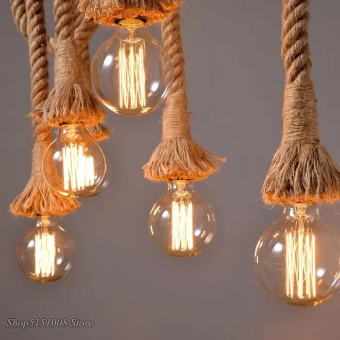 Lampes suspendues en corde de chanvre Vintage rétro Loft lampe suspendue industrielle pour salon cuisine luminaires de maison Luminaire de décoration