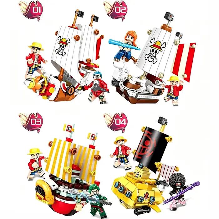 Anime One Piece Thousand Sunny & Going Merry Micro Bricks Building Blocks Model Pirate Ship Assembly Figure Toy Set Decor Gift