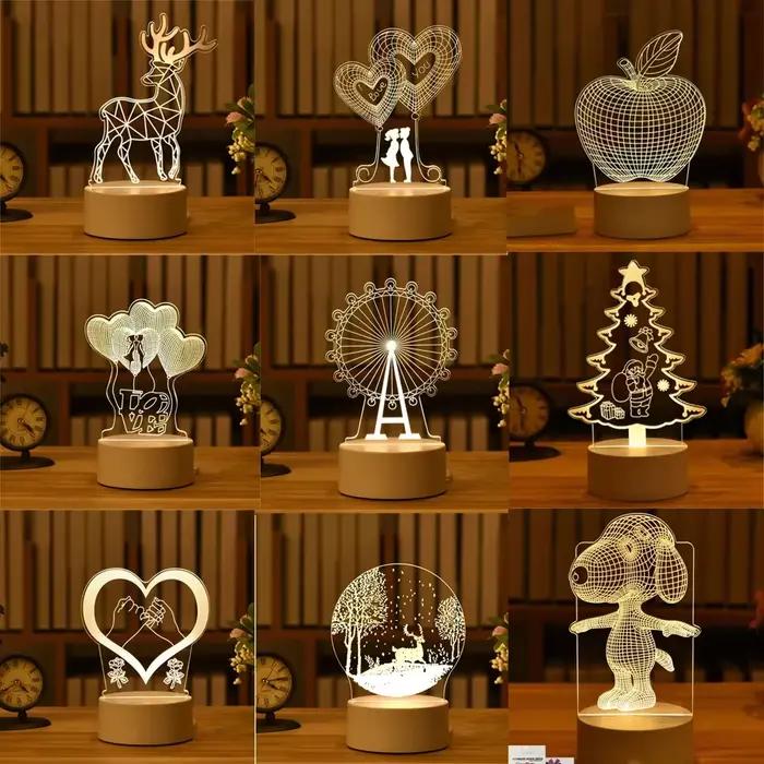 Lampe LED en acrylique 3D romantique pour maison veilleuse enfants décoration anniversaire Saint Valentin projection 3D table装饰品节日装饰投影灯