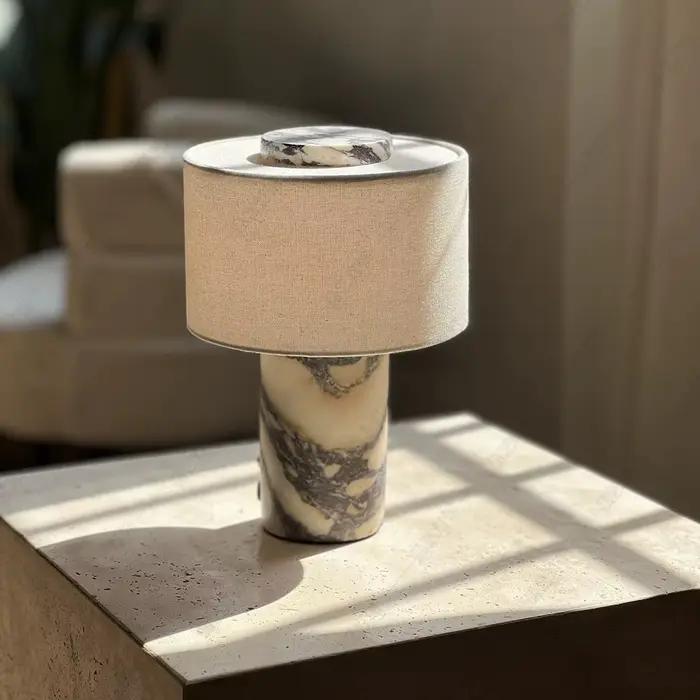 Lampes de Table en marbre nordique moderne jaune travertin lampe de bureau cylindrique tissu abat-jour salon chambre