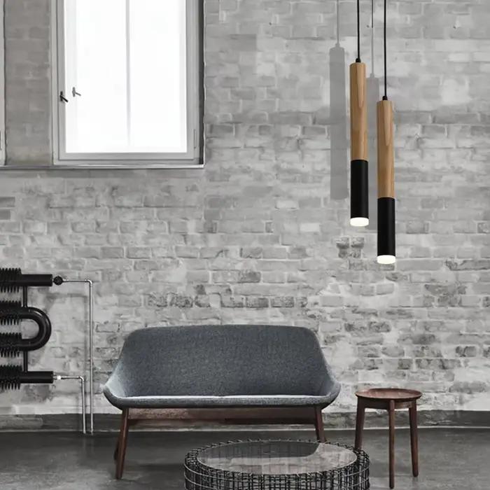 Lampe LED suspendue en bois et aluminium avec design nordique pour salon, étude, chambre principale, hôtel, bar, café, blanc ou noir, éclairage moderne et durable