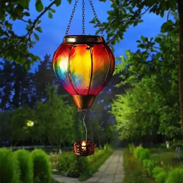 Lampe de jardin solaire Vintage LED effet de flamme ballon à Air chaud décor extérieur métal verre scintillant lumière de pelouse étanche