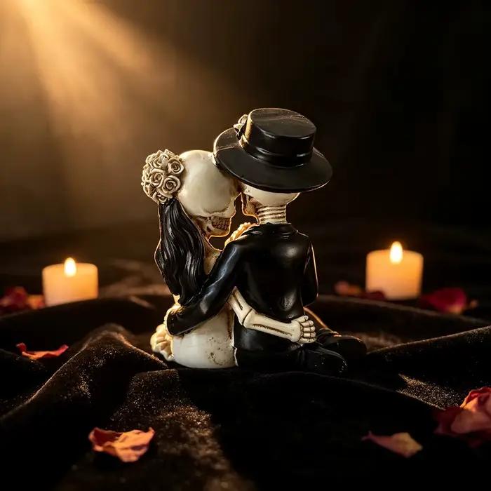 Figurine de couple de mariés squelettes gothiques, statue de mariée et de marié jusqu'à ce que la mort nous sépare, ornement en résine, décoration de gâteau de mariage d'Halloween, cadeau de décoratio