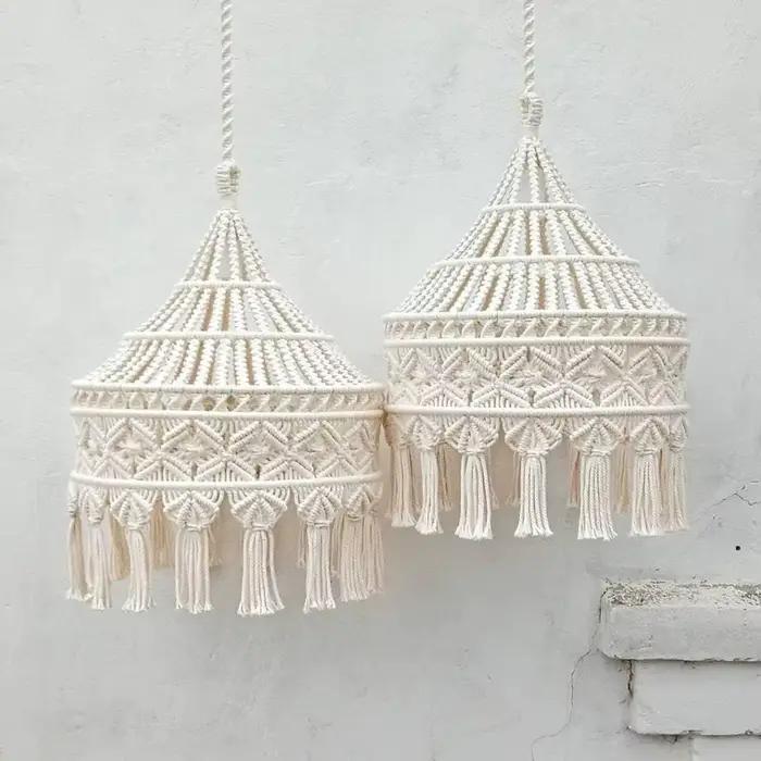 Abat-jour en macramé fait main style bohème tapisserie unique en coton vert armée pour chambre salon ou bureau occasionnellement cadeau pour amoureux de la décoration