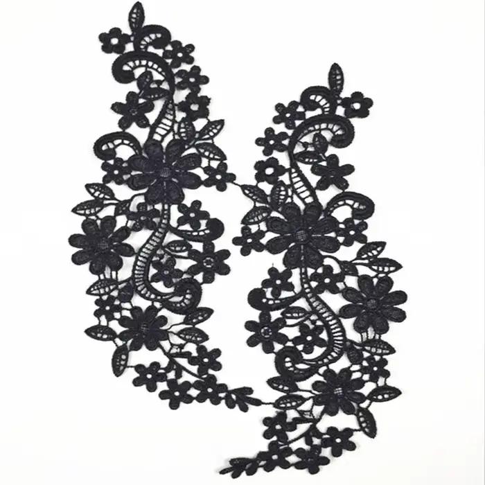 Patch de fleurs en dentelle brodée noire, 1 paire, pour vêtements, accessoires de robe, décor artisanal DIY