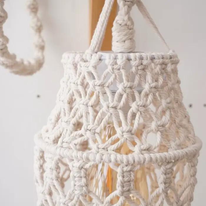 Abat-jour en macramé géométrique en coton tricoté pour salon chambre à coucher bureau pépinière dormitorio ouvertes-decoration-interieur-boheme-tradition-artisanales