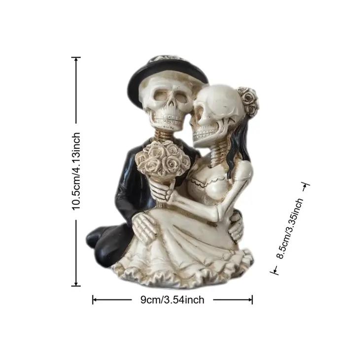 Figurine de couple de mariés squelettes gothiques, statue de mariée et de marié jusqu'à ce que la mort nous sépare, ornement en résine, décoration de gâteau de mariage d'Halloween, cadeau de décoratio