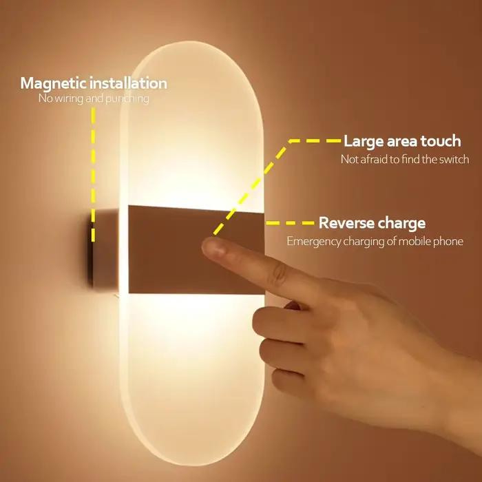 Appliques murales LED sans fil rechargeables lampe murale pour chambre à coucher chevet balcon couloir décoration intérieure avec capteurs de mouvement et de lumière trois niveaux de luminosité recharge USB occasionnelle