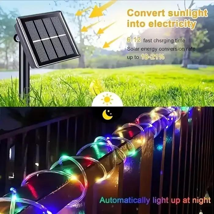 Guirlande lumineuse solaire LED pour jardin, lampe tubulaire étanche, guirlande de Noël, lumières féériques pour décoration extérieure de maison et de vacances