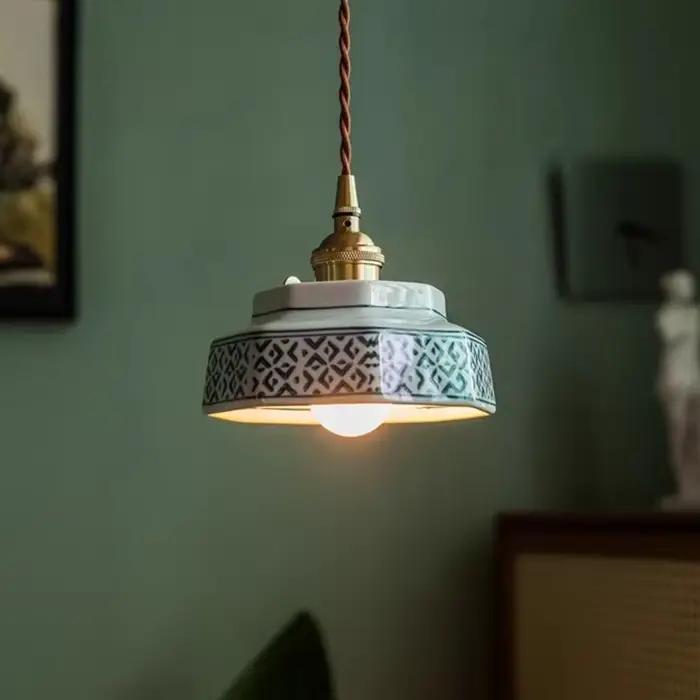 Lampe suspendue en céramique peinte Wabi Sabi