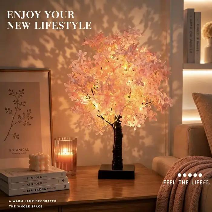 Lampe décorative en forme de cerisier rose, lampe de chevet pour chambre à coucher, décoration intérieure, lumière de nuit, lumière d'ambiance chaude, ornement de bureau