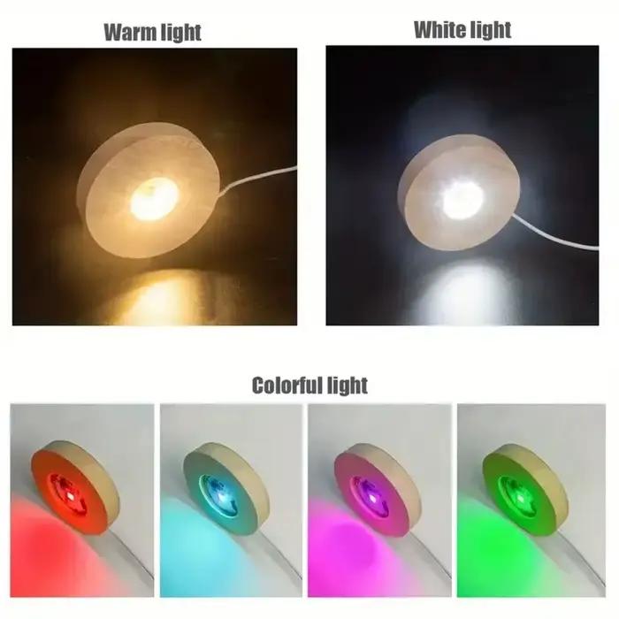 Lampe de table ronde en bois alimentée par USB avec base d'éclairage LED lampe de bureau avec blanc chaud et RGB pour la maison bureau chambre cadeau idéal pour les amateurs d'art et les passionnés de décoration
