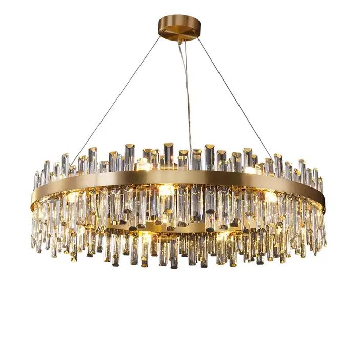 LED postmoderne doré Chrome argent rond ovale cristal lustre éclairage Suspension Luminaire Lampen pour salle à manger