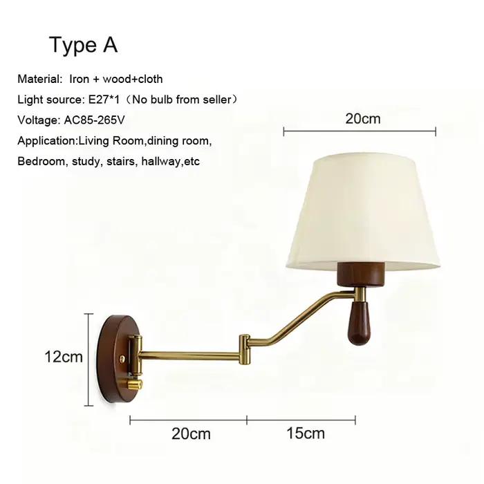 Lampe murale de chevet de chambre à coucher de style ancien avec bras articulé réglable et rotatif, lampe de lecture Wabi Sabi pour bureau