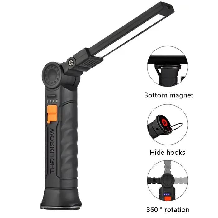 Lampe de Poche LED COB Portable, Rechargeable par USB, Lanterne Magnétique de Travail, avec Batterie spatirée, Torche de Camping