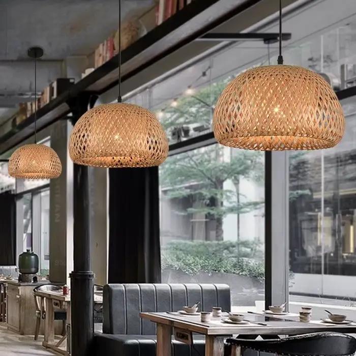 Lanterne en bambou suspension lampe rotin naturel osier E27 LED lustres tissé à la main abat-jour luminaire