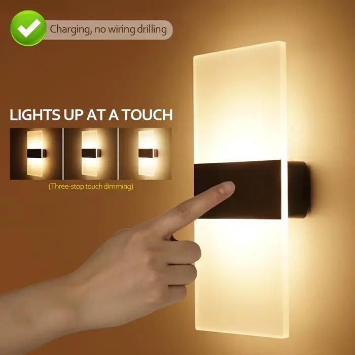 Appliques murales LED sans fil rechargeables lampe murale pour chambre à coucher chevet balcon couloir décoration intérieure avec capteurs de mouvement et de lumière trois niveaux de luminosité recharge USB occasionnelle