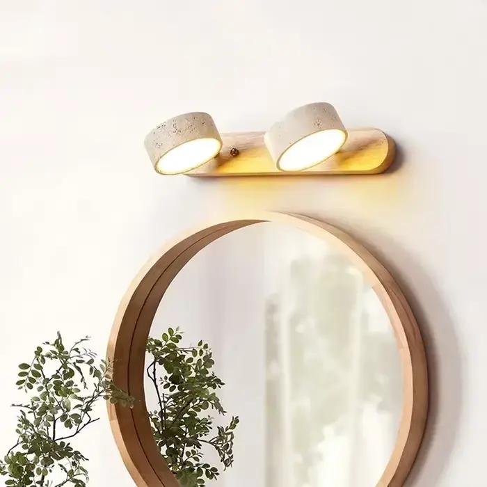 Traverttine Duo applique murale Wabi Sabi créatif rond LED rotatif lumière salle de bain lavable coiffeuse miroir avant lampes