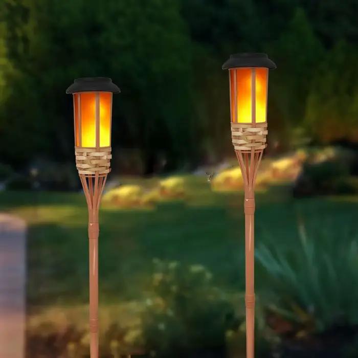 Lampes solaires LED effet flamme lampe artisanat bambou étanche éclairage de jardin Torches de pelouse cour paysage lumière extérieure