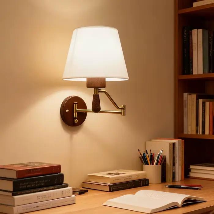 Lampe murale de chevet de chambre à coucher de style ancien avec bras articulé réglable et rotatif, lampe de lecture Wabi Sabi pour bureau