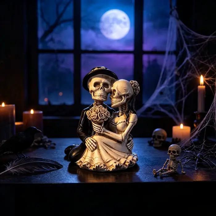 Figurine de couple de mariés squelettes gothiques, statue de mariée et de marié jusqu'à ce que la mort nous sépare, ornement en résine, décoration de gâteau de mariage d'Halloween, cadeau de décoratio