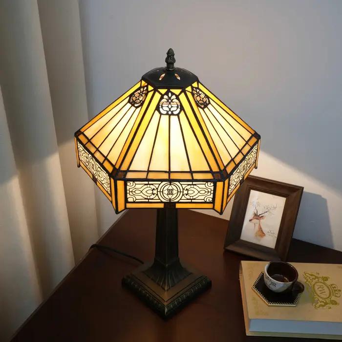 Lampe de bureau rétro, abat-jour en verre coloré artisanal moderne