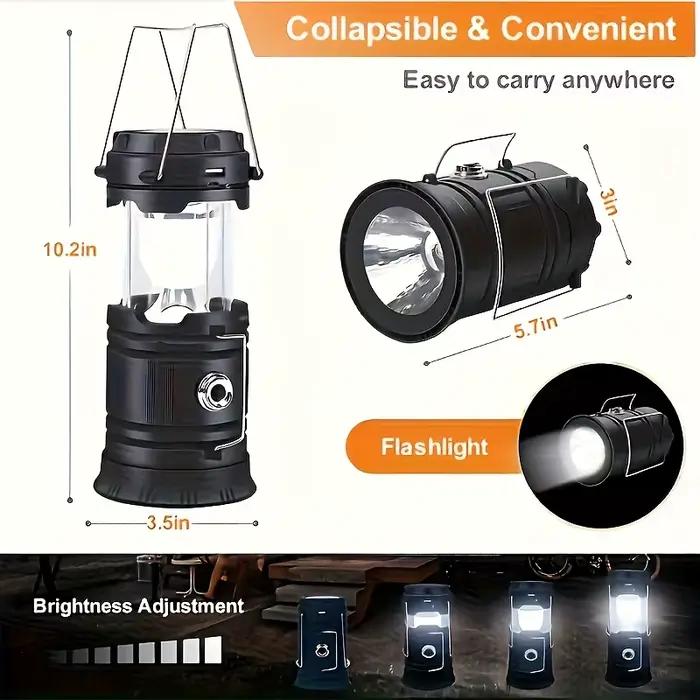 Lanterne solaire rechargeable USB pliable et portable pour camping urgences coupures de courant tempête style contemporain ABS LED IP65