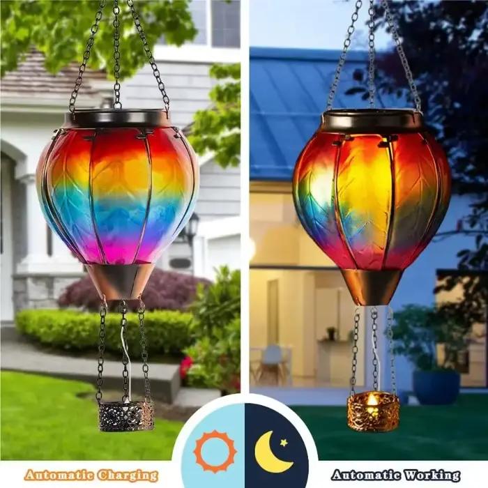 Lampe de jardin solaire Vintage LED effet de flamme ballon à Air chaud décor extérieur métal verre scintillant lumière de pelouse étanche