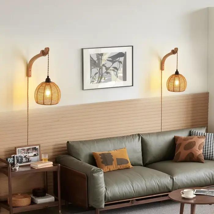 Applique murale en bois tissé à la main JOYINLED lampe murale rustique pour salon chambre à coucher entrée étude ambiance bohème modernisée