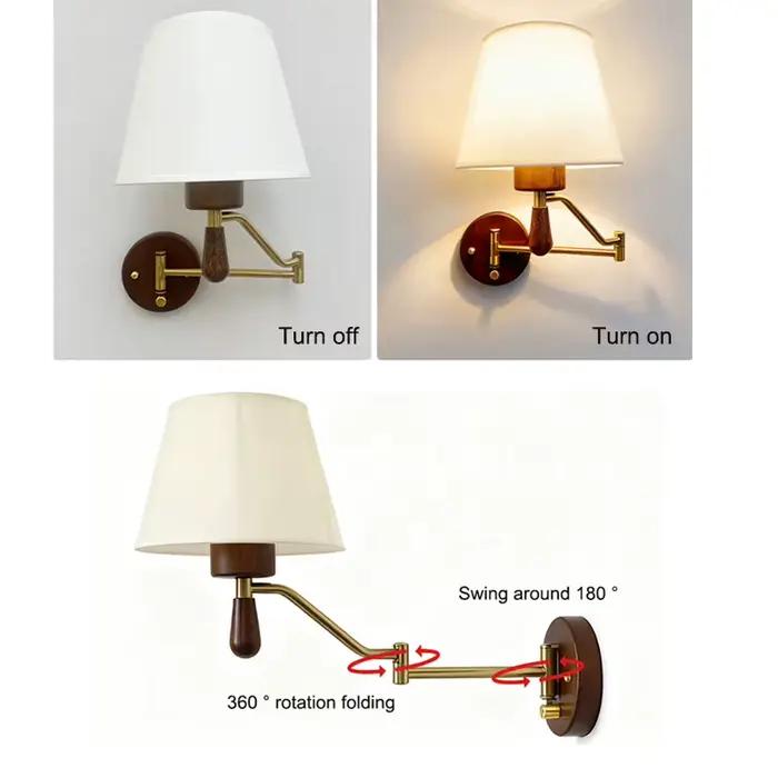 Lampe murale de chevet de chambre à coucher de style ancien avec bras articulé réglable et rotatif, lampe de lecture Wabi Sabi pour bureau