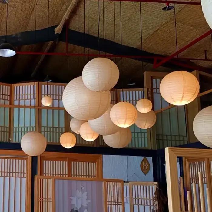 Lampe à suspension Globe rétro Wabi Sabi - Abat-jour en chanvre et lin (Éclairage de décoration d'hôtel/café pour les