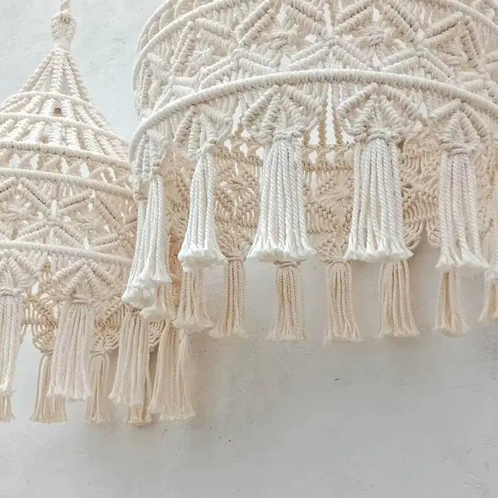 Abat-jour en macramé fait main style bohème tapisserie unique en coton vert armée pour chambre salon ou bureau occasionnellement cadeau pour amoureux de la décoration