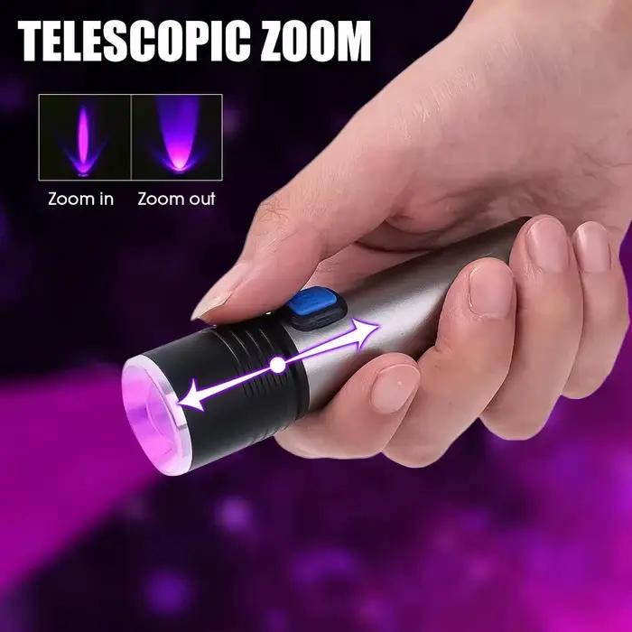 Lampe de poche UV haute puissance miroir noir violet lumière détection torche puissante 395NM type-c USB Rechargeable LED lampe ultraviolette