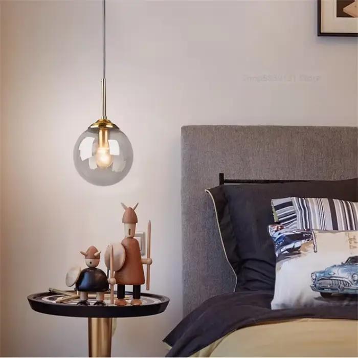 Lampes suspendues nordiques modernes en forme d'île de boule de verre gris