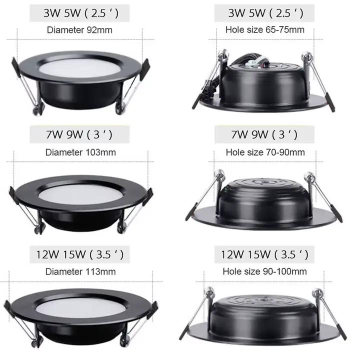 LED downlight lampe noir étanche 3 w 5 w 7 W 9 W 12 W 15 W LED spot 220 V 230 V plafond encastré downlights rond LED panneau lumineux