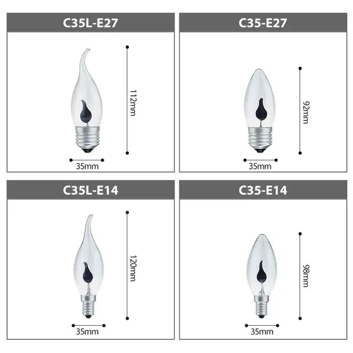 Ampoule LED bougie flamme scintillante E14 E27 Edison émulation feu éclairage Vintage 3W AC220V queue rétro décor lampe à économie d'énergie