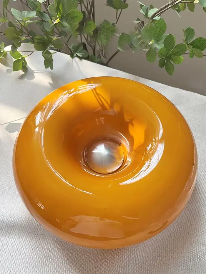 Applique murale en forme de beignet rétro élégante pour chambre à coucher salon bureau ambiance lampe de table orange blanc matériaux pierre de verre gravée bronze
