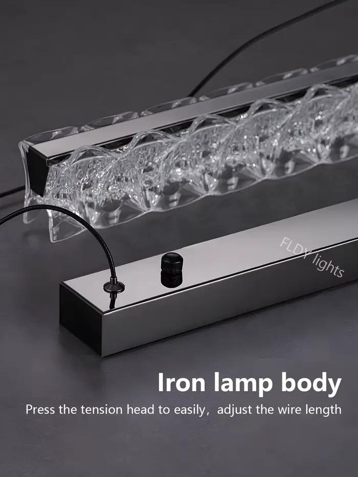 Îlot moderne table à manger lampes suspendues lumière italienne luxe longue bande salle