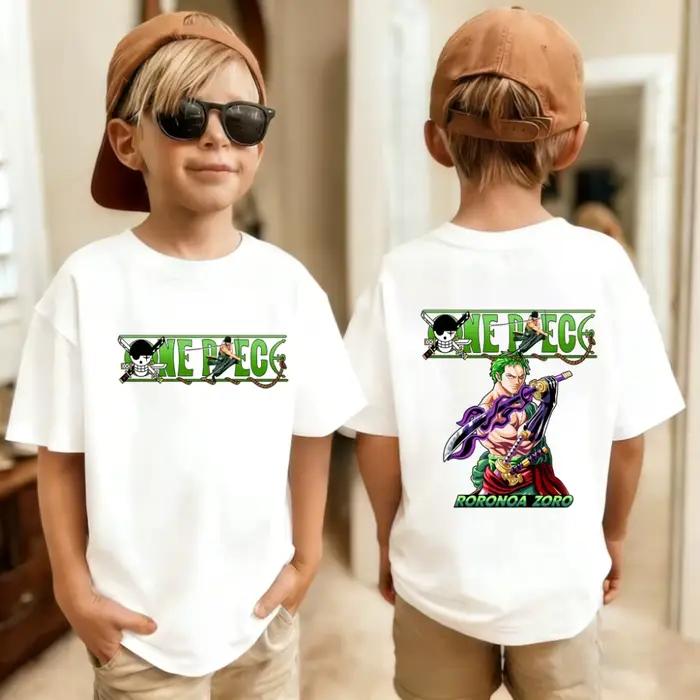 Nouveaux t-shirts à manches courtes en coton pour garçons et filles, vêtements d'été pour enfants, t-shirts d'anime Luffy Zoro Nami Chopper, vêtements mignons, t-shirts de dessins animés