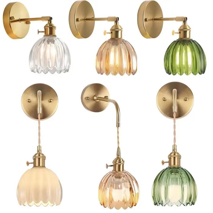 Applique murale moderne en verre à fleurs avec interrupteur pour chambre à coucher décoration de salle d'étude lumières Led pour miroir nordique
