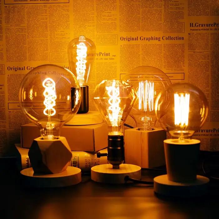 Lampe de Table en bois rétro moderne polyèdre E27