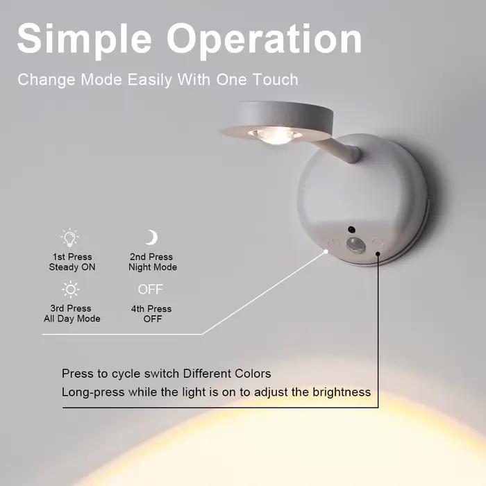 Applique murale LED sans fil rechargeable par USB avec détecteur de mouvement