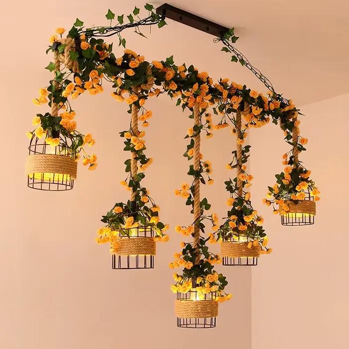 Luminaire suspendu de style industriel en corde de chanvre