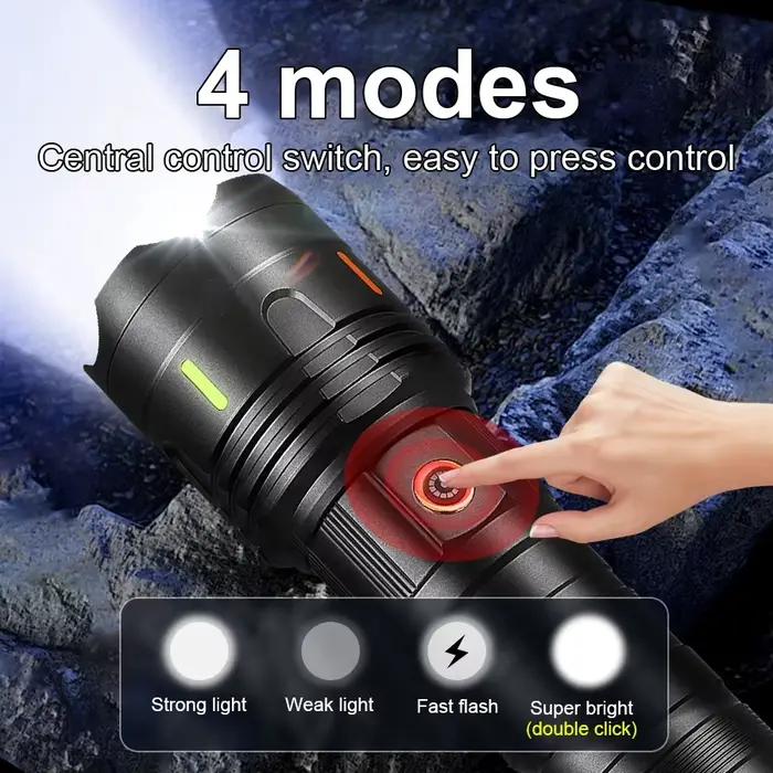 Lampe de poche Ultra lumineuse 1500W, projecteur d'urgence 4km, lampes de poche tactiques Led les plus puissantes, batterie intégrée, torche de Camping, nouveauté