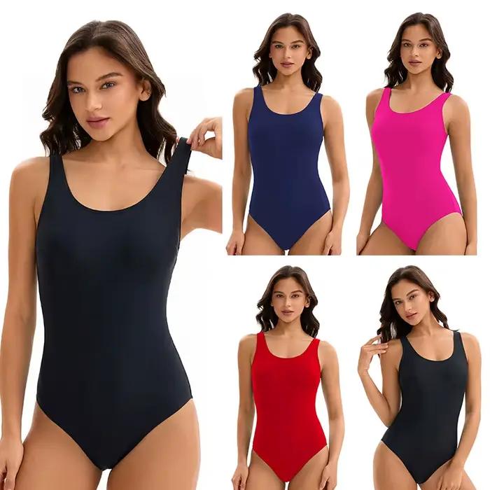 Maillots de bain une pièce athlétiques pour femmes, couvrants, color block, amincissants, tenue de plage unie