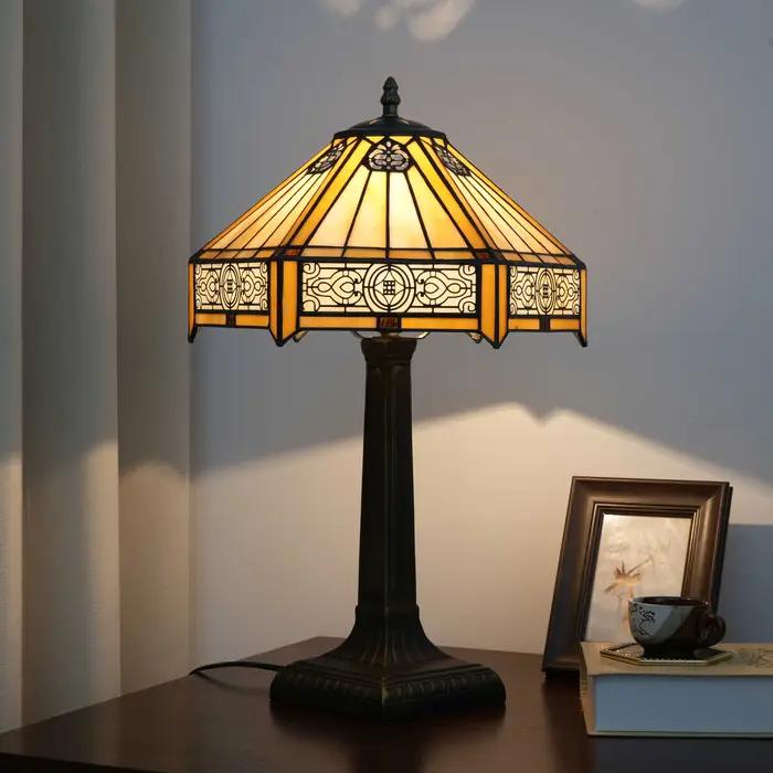 Lampe de bureau rétro, abat-jour en verre coloré artisanal moderne