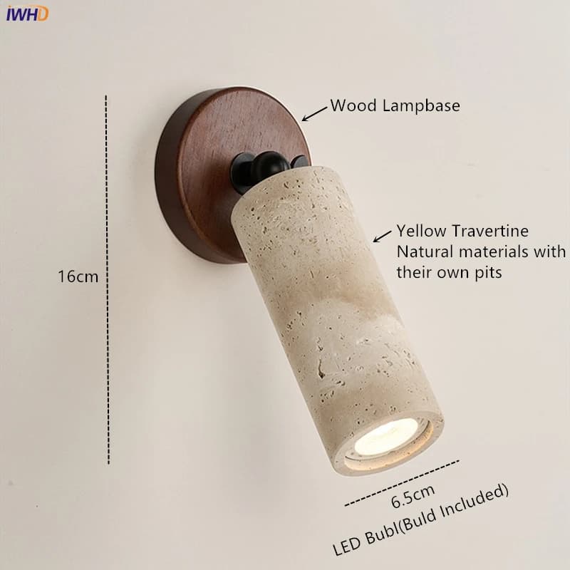 IWHD moderne mur LED lampe jaune travertin verre abat-jour Applique intérieure chambre décoration ch