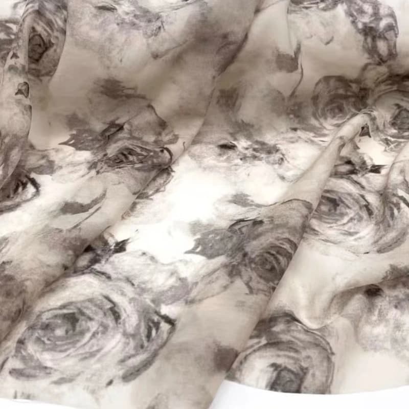 Tissu en lin Lyocell transparent léger imprimé Rose aquarelle gris Beige et noir, robe Hanfu de styl