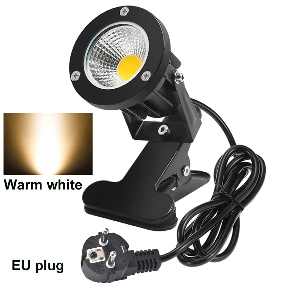 Spots LED à brancher pour l'extérieur et l'intérieur, projecteur à pince 12W avec Clip pour plantes,