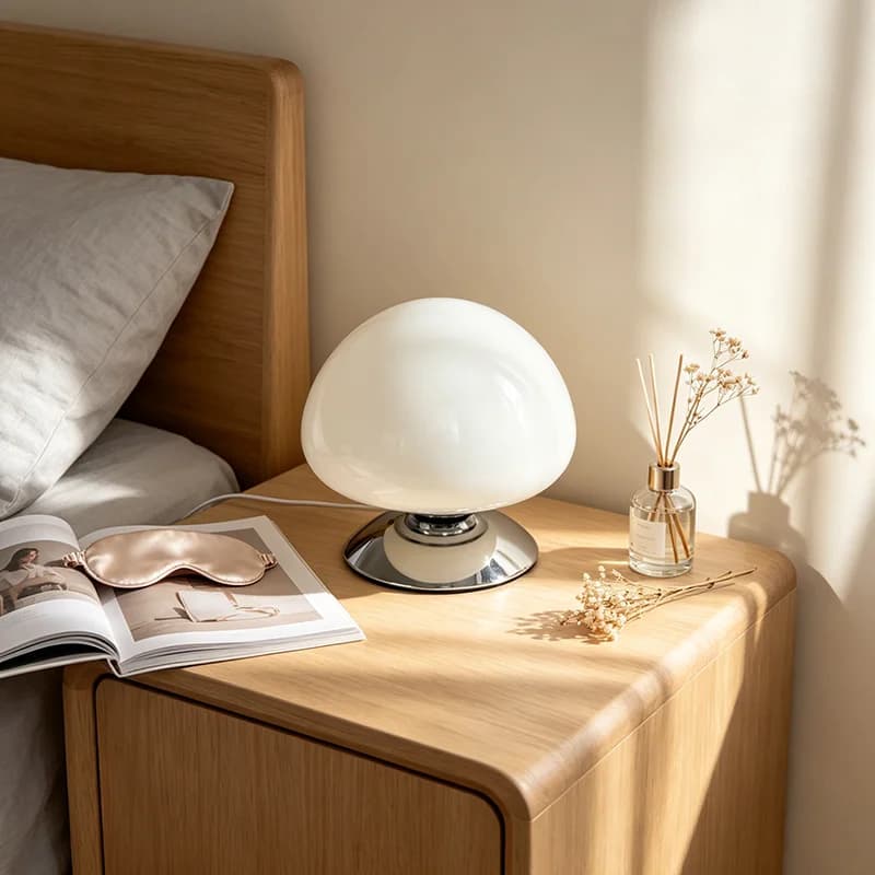 Lampe de table en verre de Murano avec base en forme de champignon, lampe de chevet minimaliste Bauh